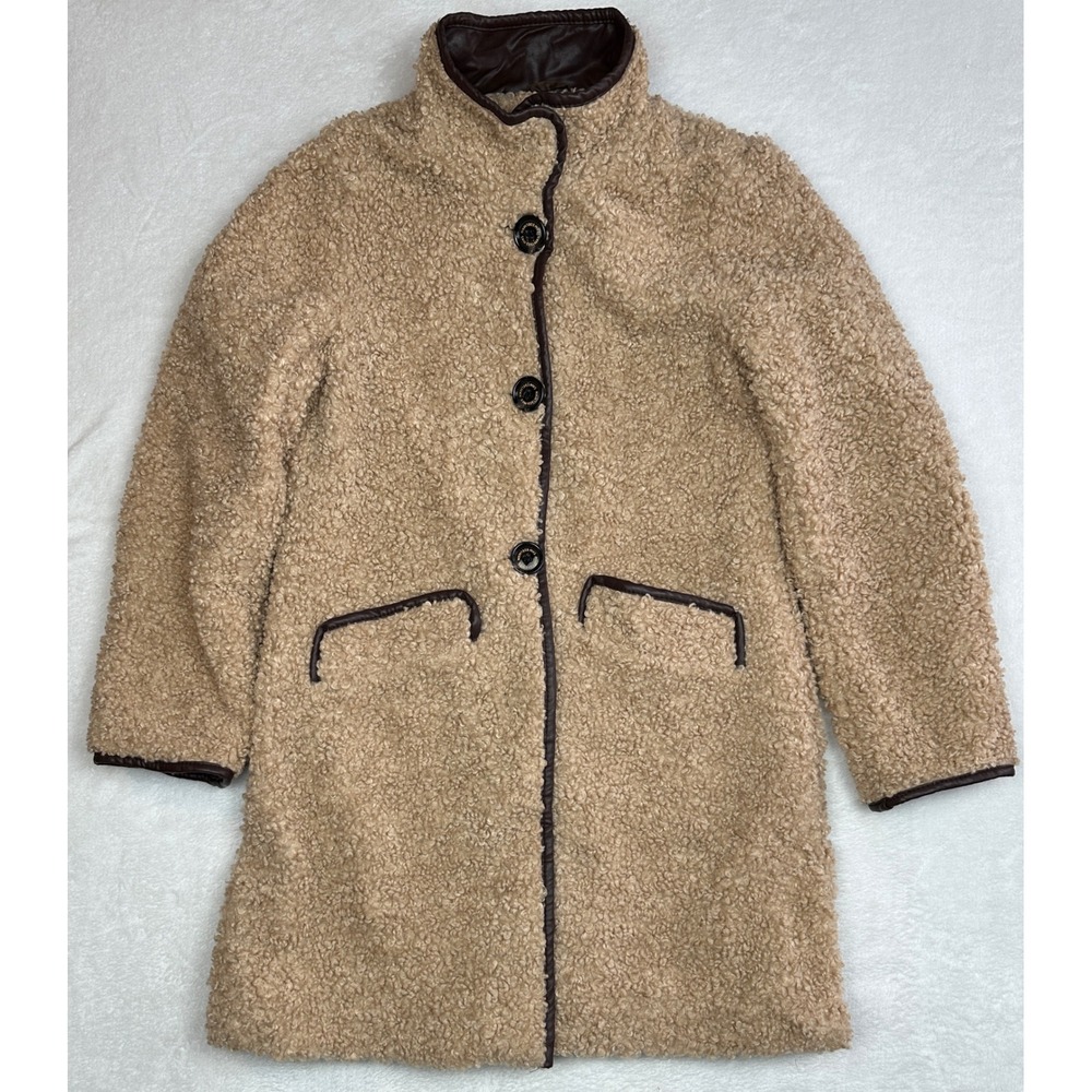Sam Edelman Womens Teddy Coat Tan Beige Faux Shearling Leather Trim Small